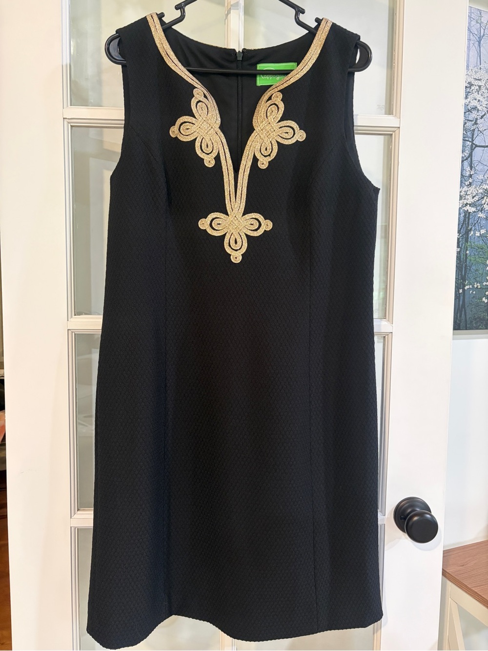 Pappagallo Black & Gold Lace Trim Sleeveless Shift Dress Size 14